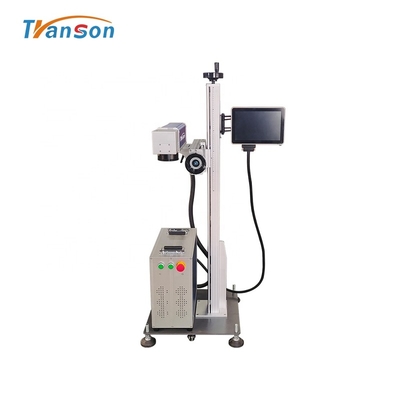 O tipo máquina do voo de Raycus 30W da marcação do laser da fibra para o PVC da lata ensaca a mosca plástica da máquina da marcação do laser da garrafa 90 graus